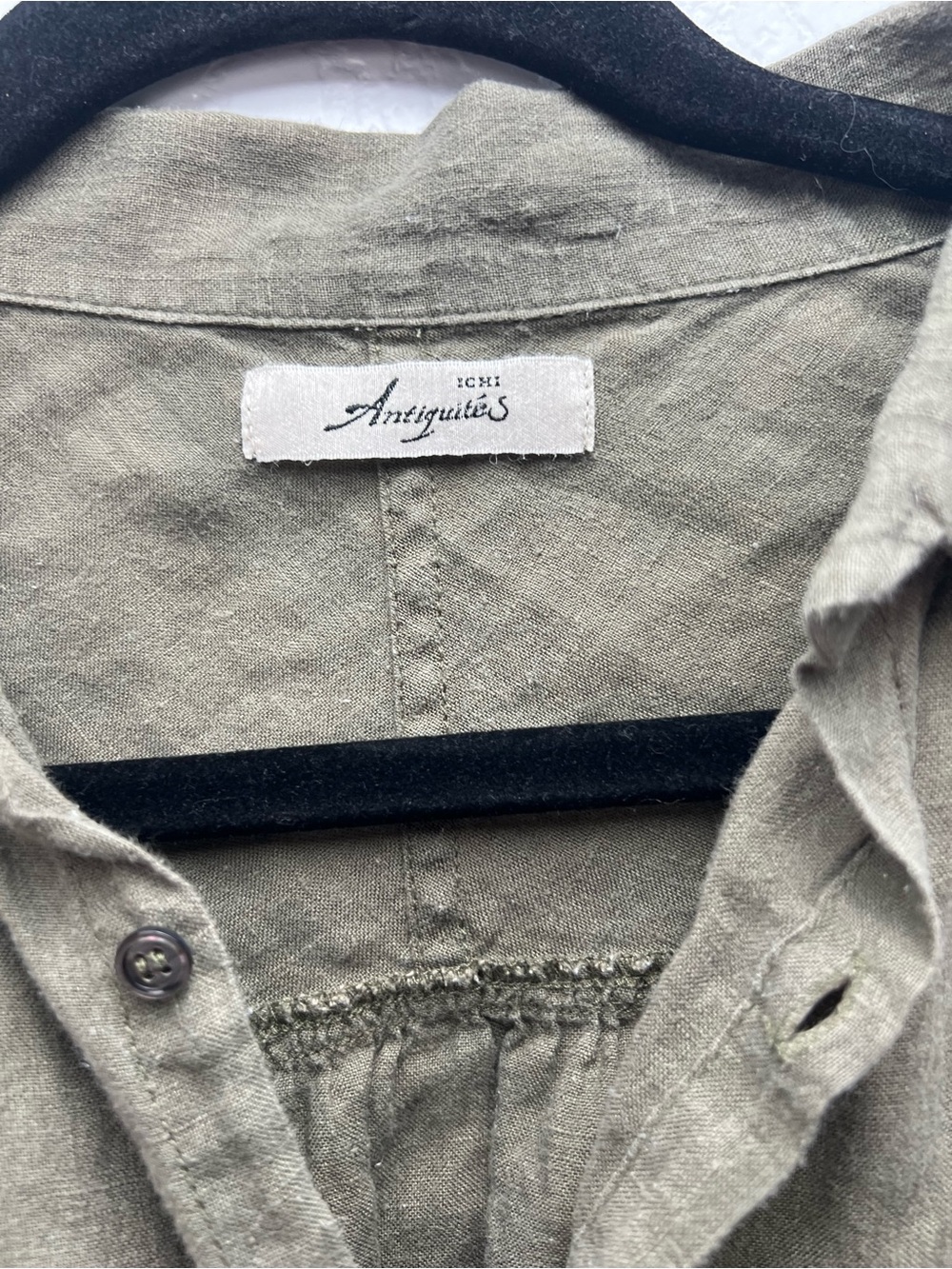 ICHI Antiquités 100% Linen Oversized Button Front top Olive Green Made Japan - Picture 6 of 12